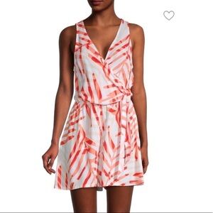 LA BLANCA Vista Mirage Coverup Romper Orange and White Palm leaves Size S vacay